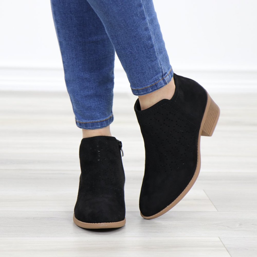 Black Suede Ankle Boots Laser Cut Design - Picture 11 of 12